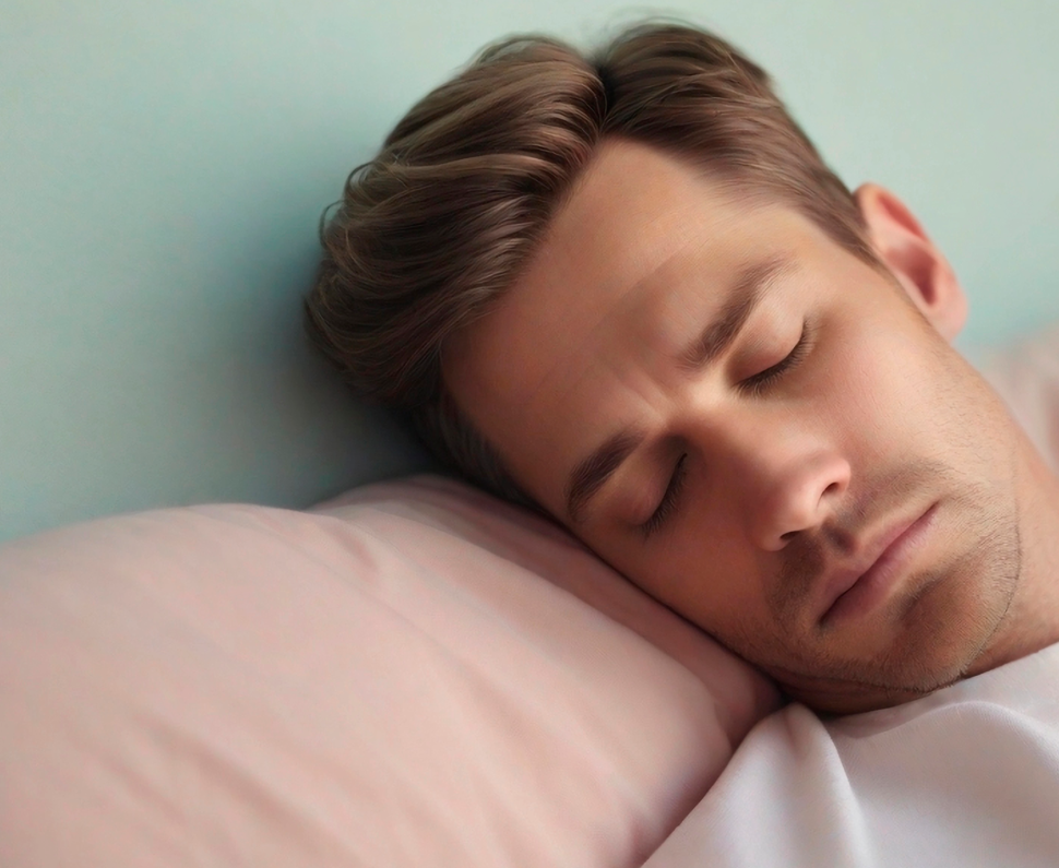 portrait-male-sleeps-tight-against-pastel-background-with-space-text